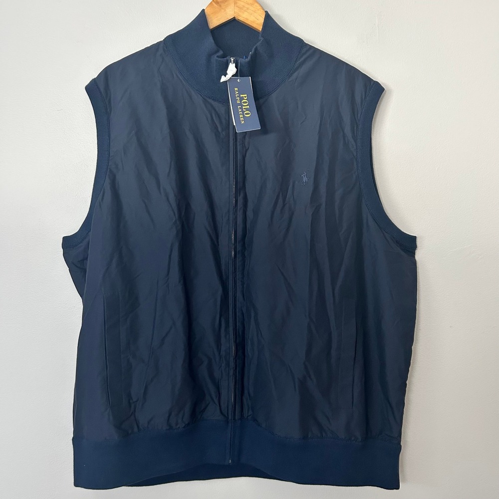 Polo Ralph Lauren Vest Men 3XB Navy Blue Nylon Hybrid Full Zip Big & Tall NWT